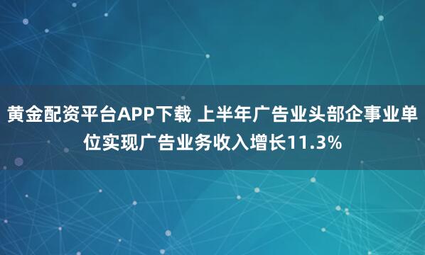 黄金配资平台APP下载 上半年广告业头部企事业单位实现广告业务收入增长11.3%